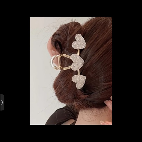 Elegant Gold Heart Hair Clip 2 Golden Hair Clip Heart 1 Rhinestone Hair Clip - Picture 3 of 9